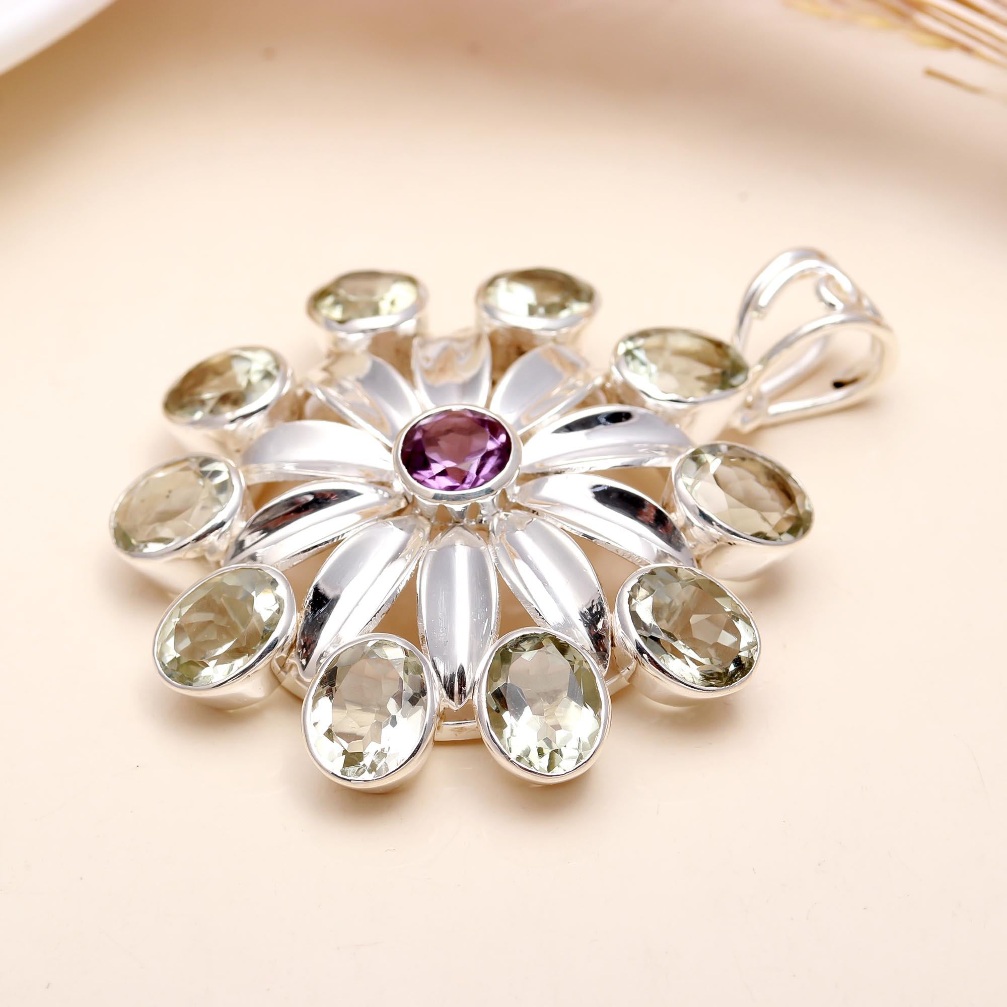 The Dual Bloom Floral: Multi-Stone Floral Cluster Pendant