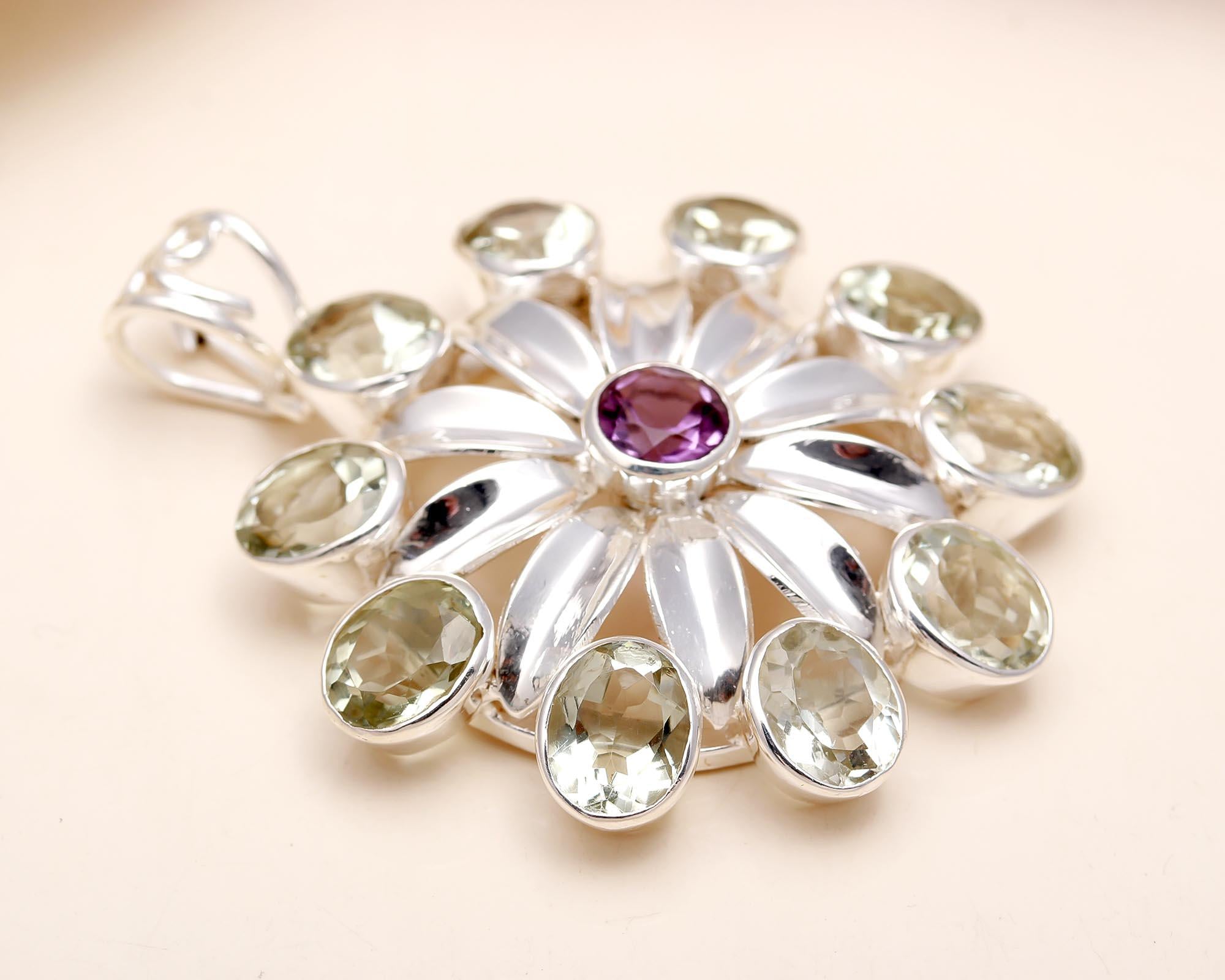 The Dual Bloom Floral: Multi-Stone Floral Cluster Pendant