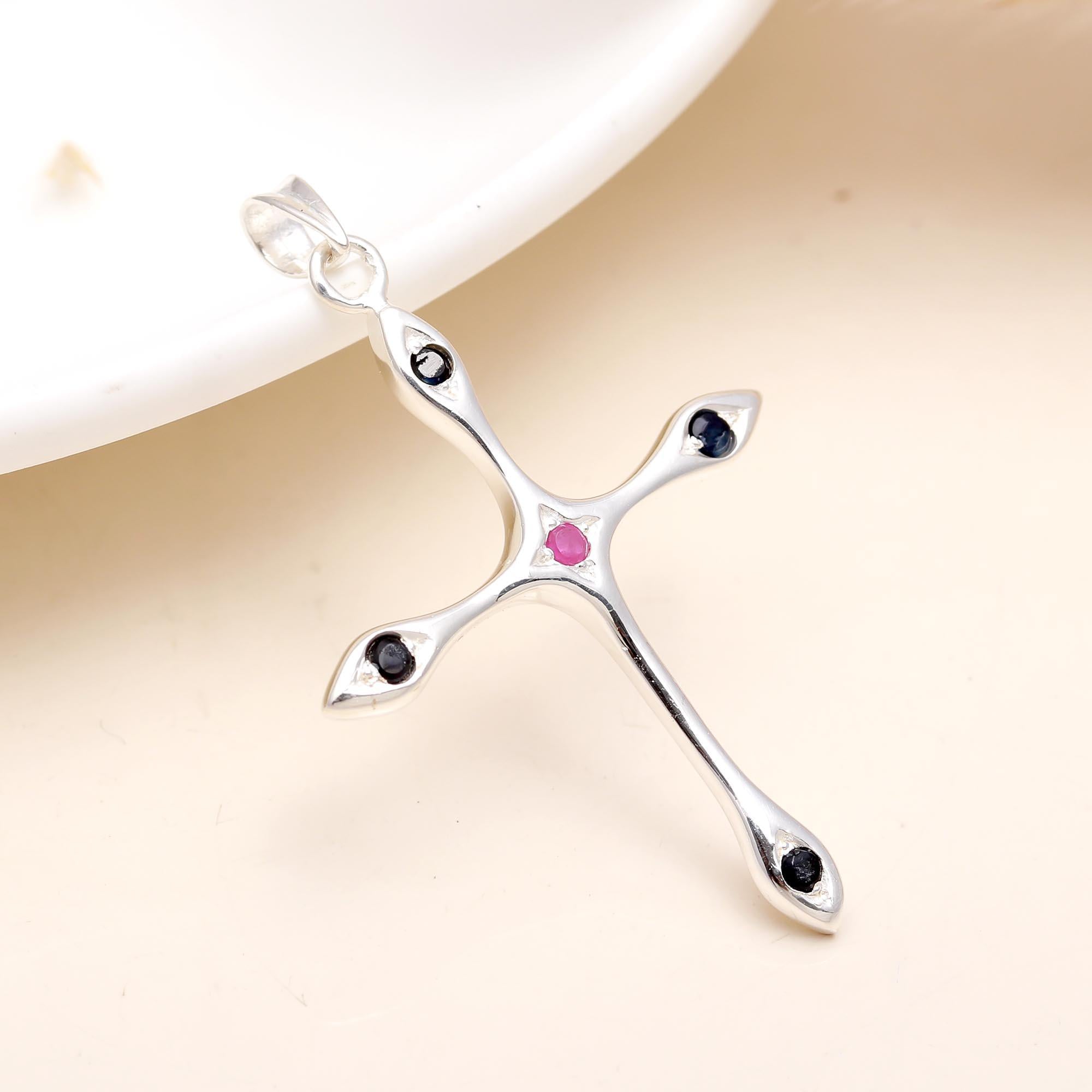 The Divine Gem Cross : Black Spinel & Ruby Cross