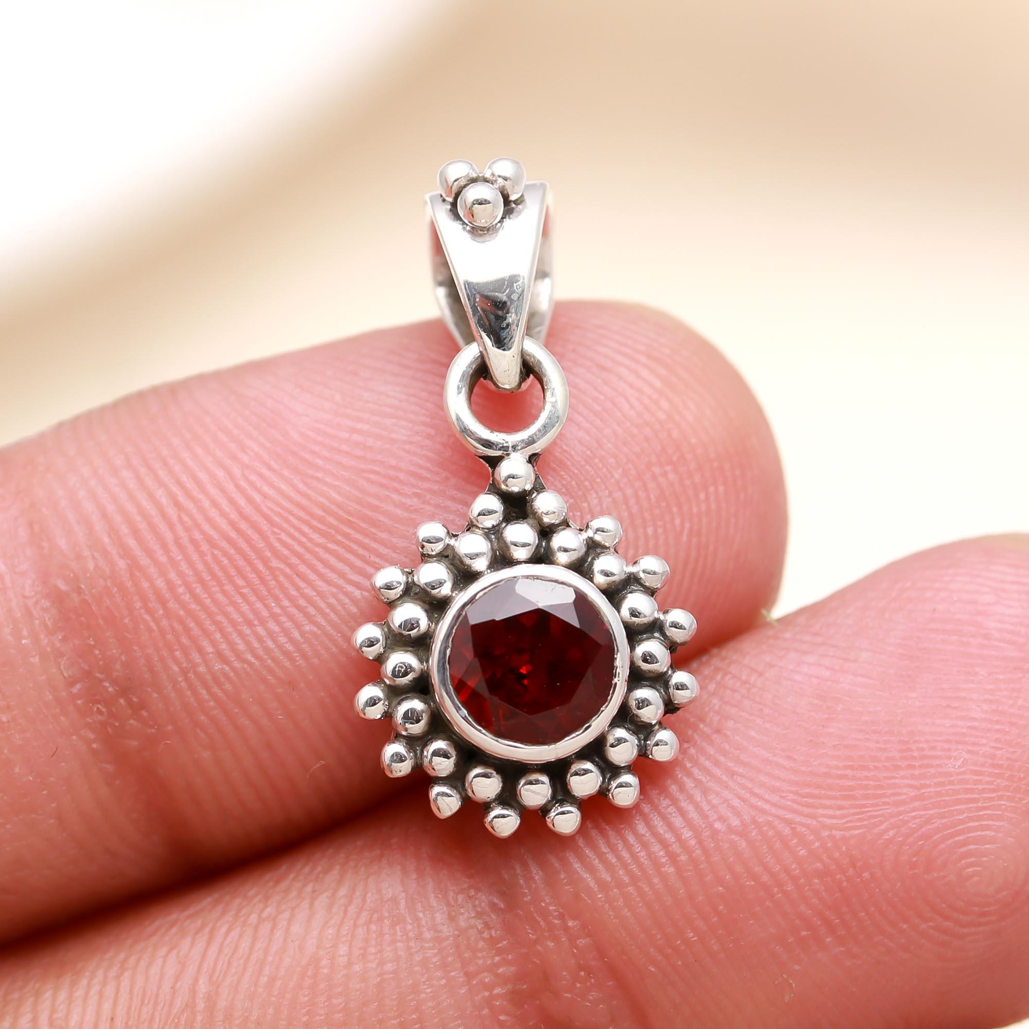 The Granulated Sun Pendant: Garnet Beaded Halo Charm