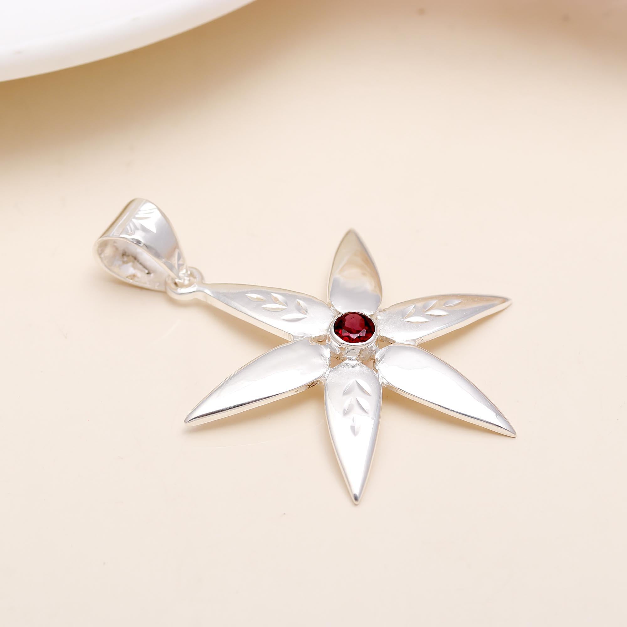 The Starflower Point: Garnet Pointed Flower Pendant