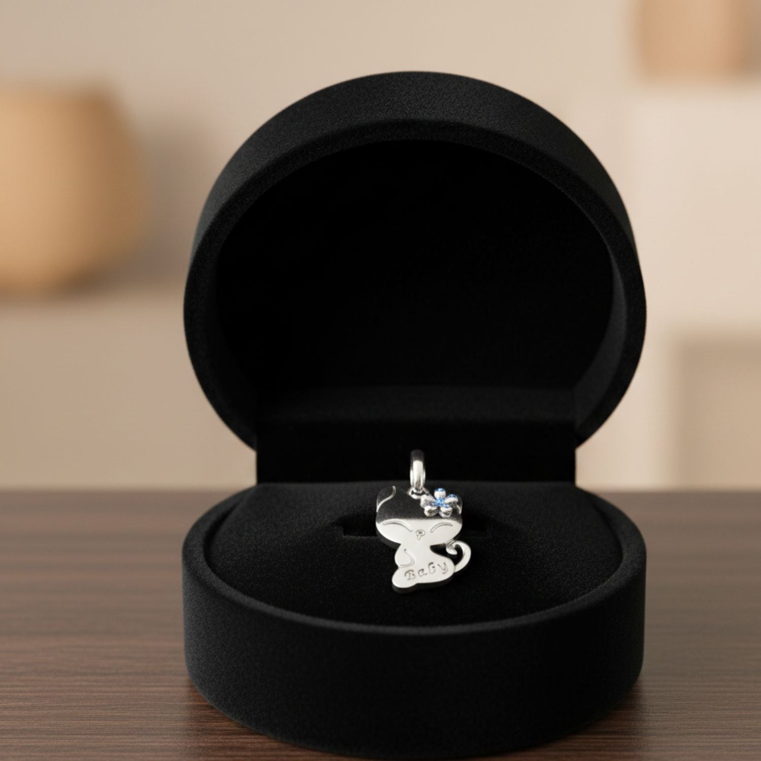 925 Sterling Silver Cute Cat Baby Engraved Pendant with Flower Charm for Kids & Women