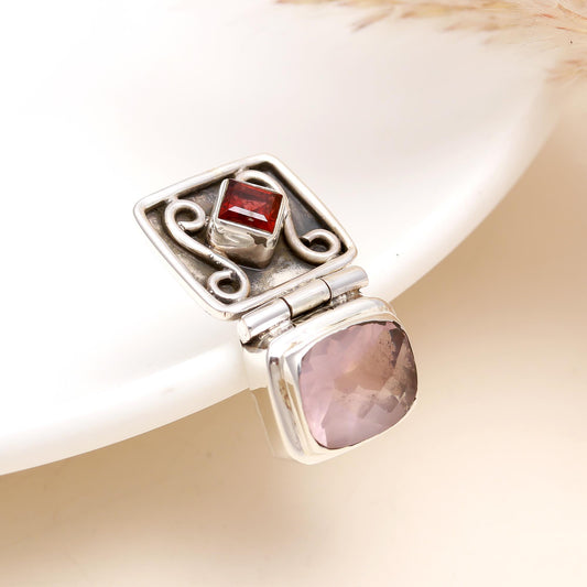 Designer Sqaure Box Pendant With Amethyst & Garnet Gemstone