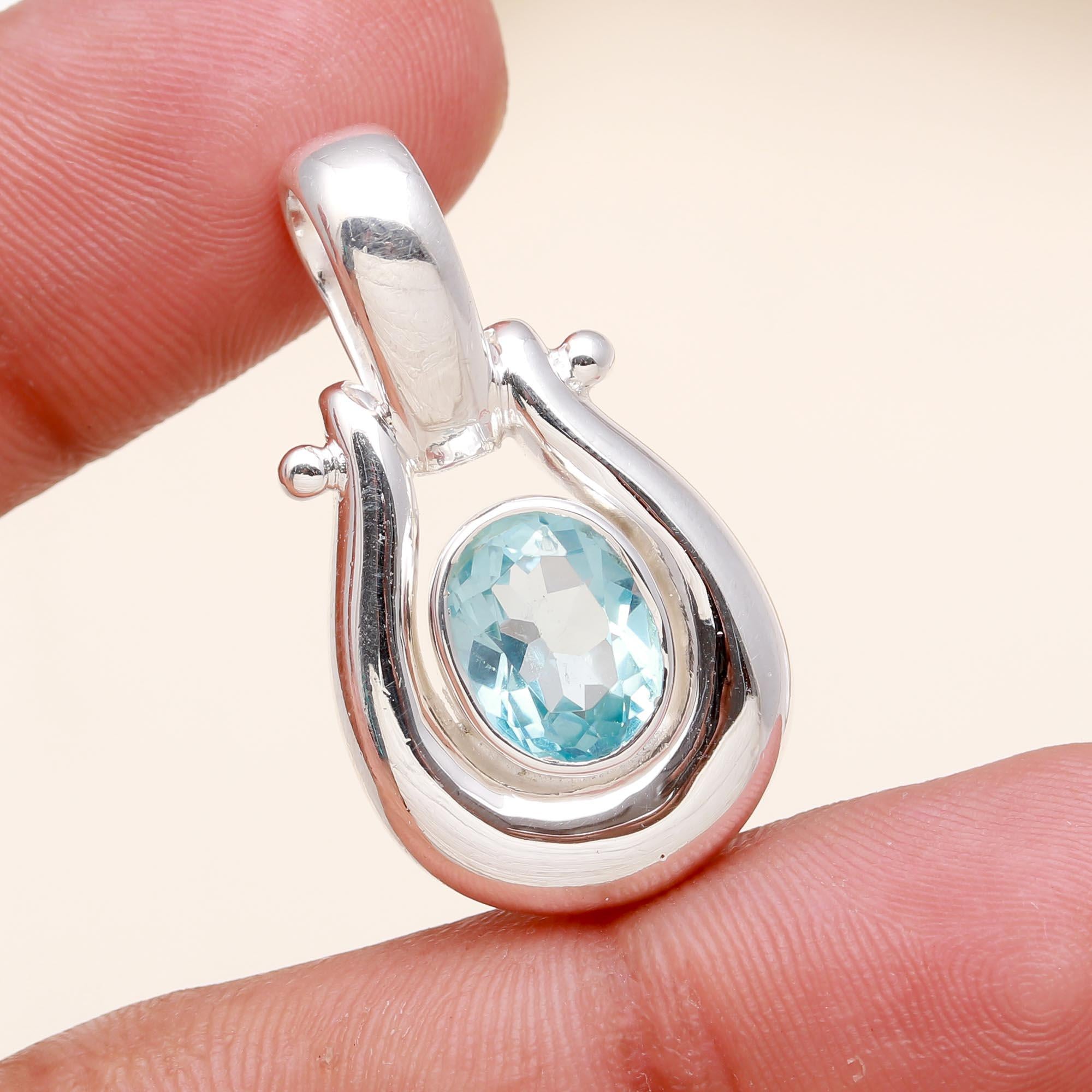 Blue Topaz Natural Gemstone Pendant