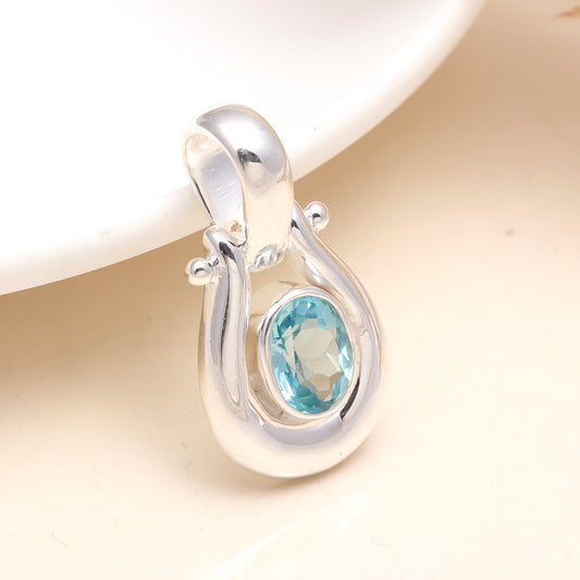 Blue Topaz Natural Gemstone Pendant