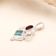 925 Sterling Silver with Blue topaz & Garnet Pendant