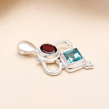 925 Sterling Silver with Blue topaz & Garnet Pendant