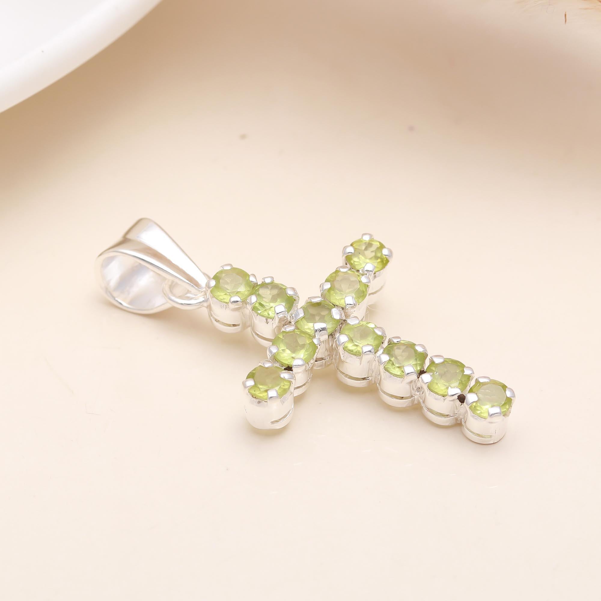 Peridot Cross Pendant in 925 Sterling Silver