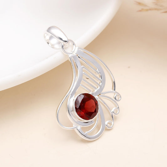 Red Garnet Pendant 925 Sterling Silver Pendant