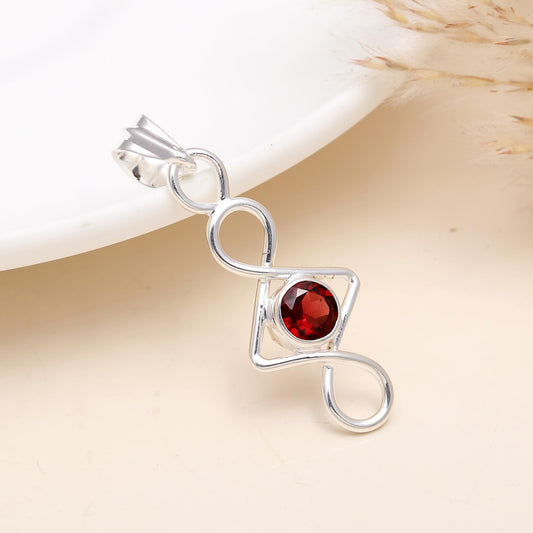 Red Garnet Gemstone Pendant in 925 Sterling Silver