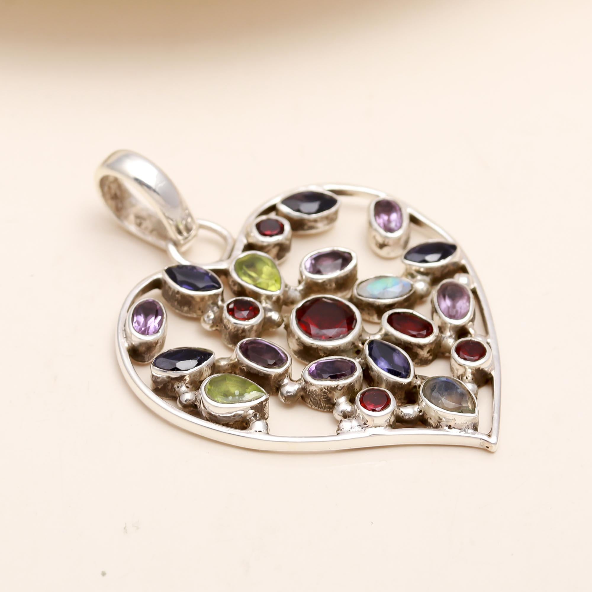 Natural Multi Stone Pendant in 925 Sterling Silver