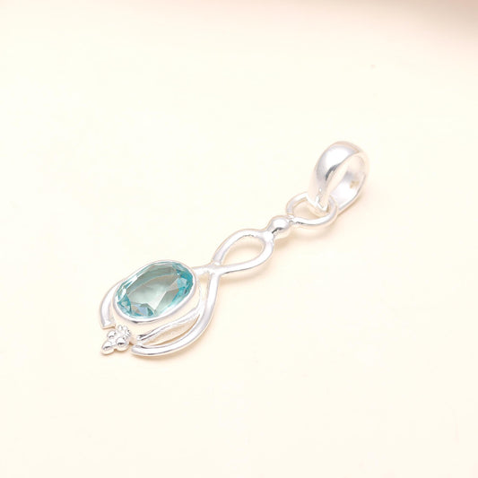 Blue Topaz Natural Gemstone Pendant in 925 Sterling Silver