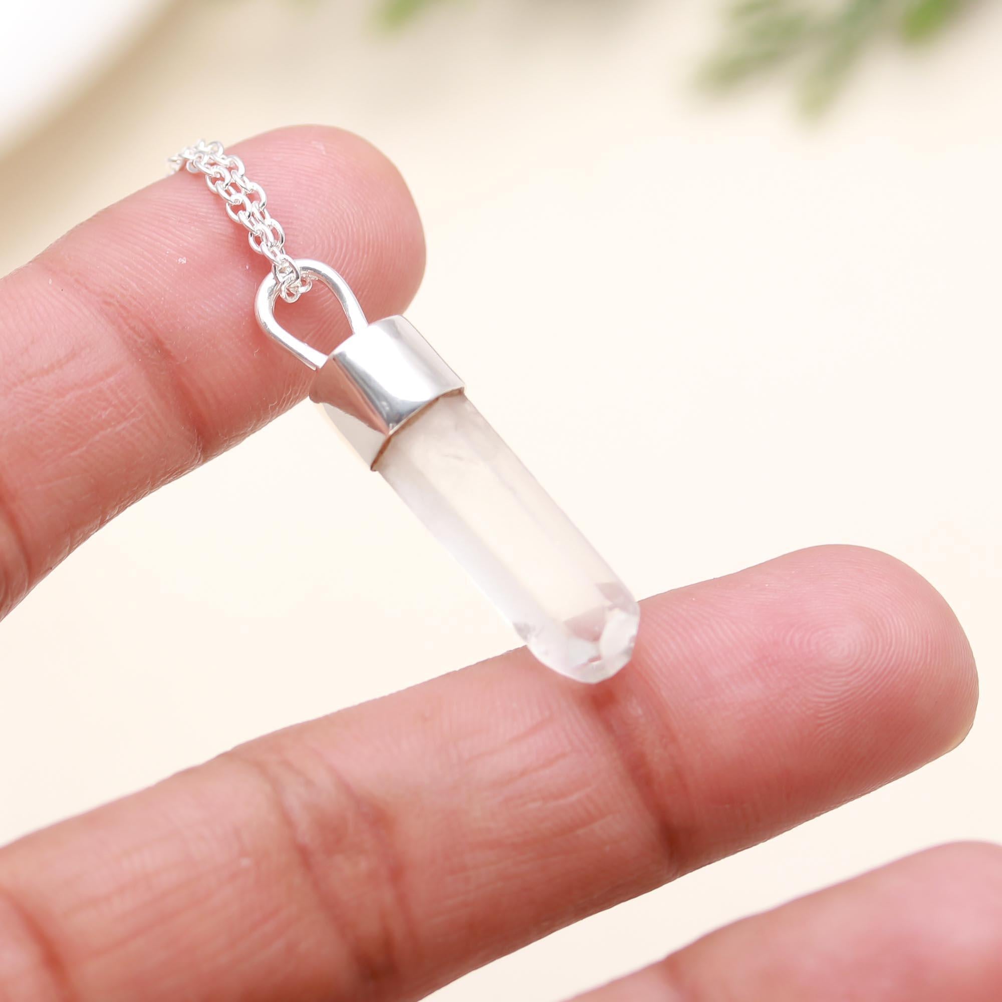 925 Sterling Silver Crystal Pencil Necklace