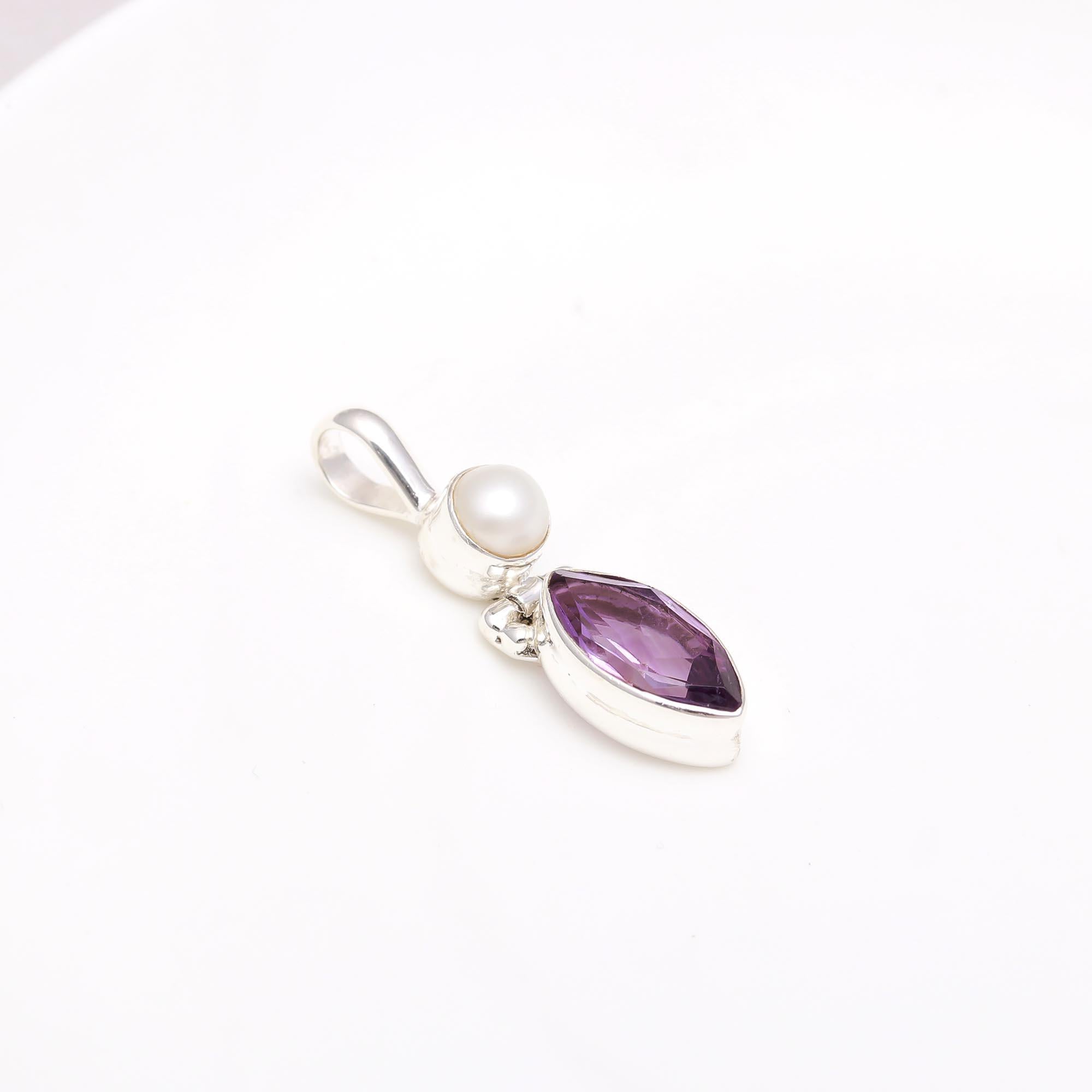 Amethyst & White Freshwater Pearl Pendant