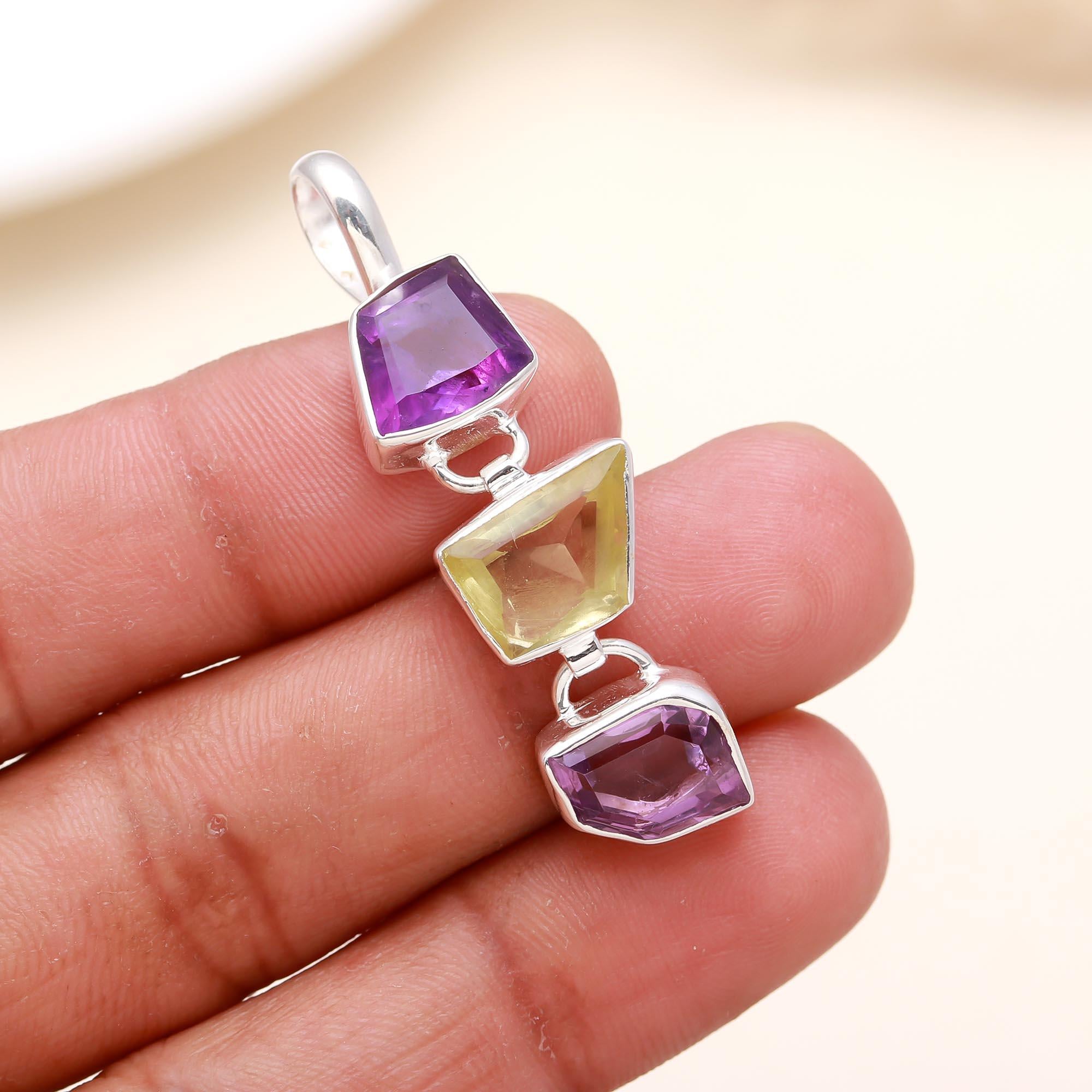 Natural Multi-Colour Gemstone Mixed Shape Pendant