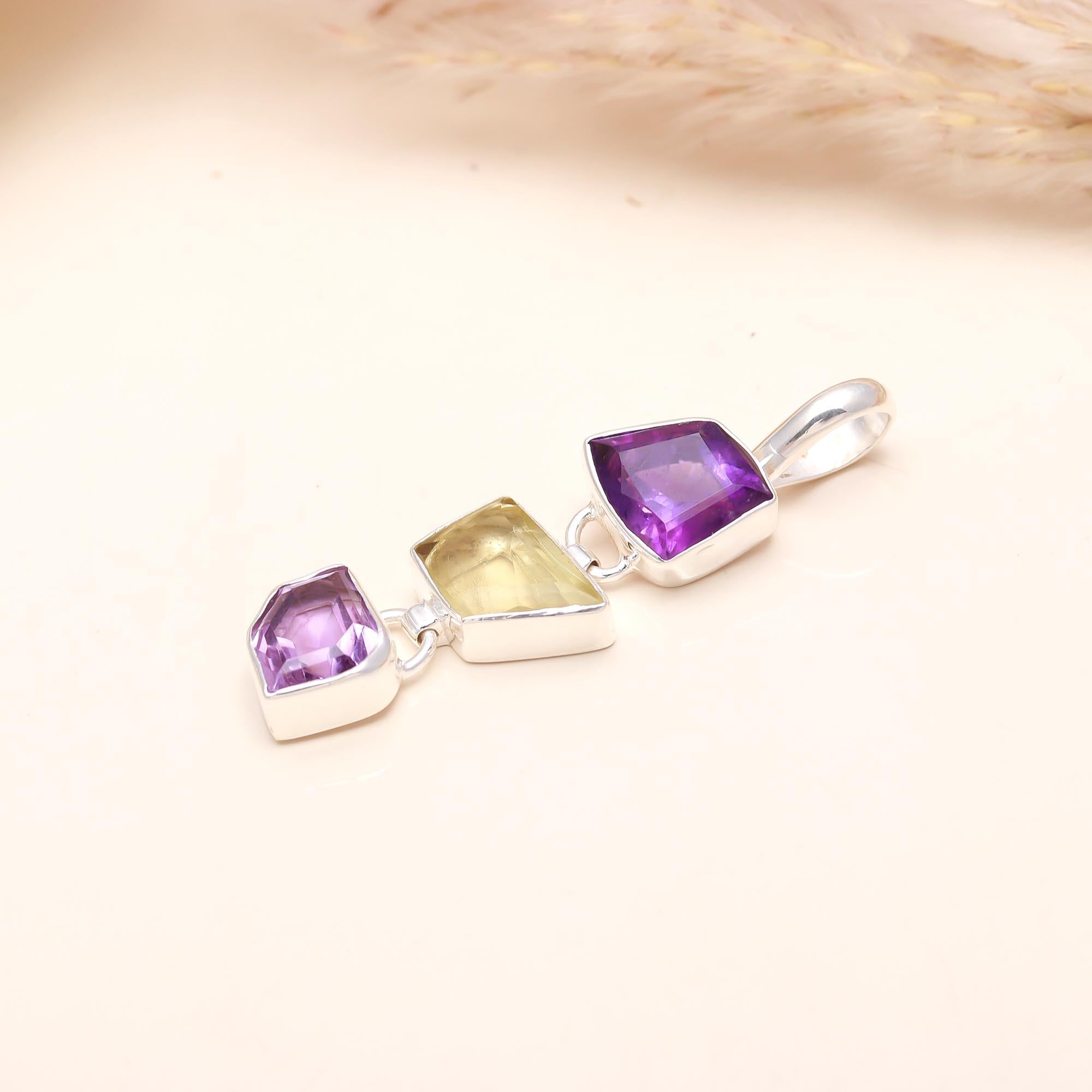 Natural Multi-Colour Gemstone Mixed Shape Pendant