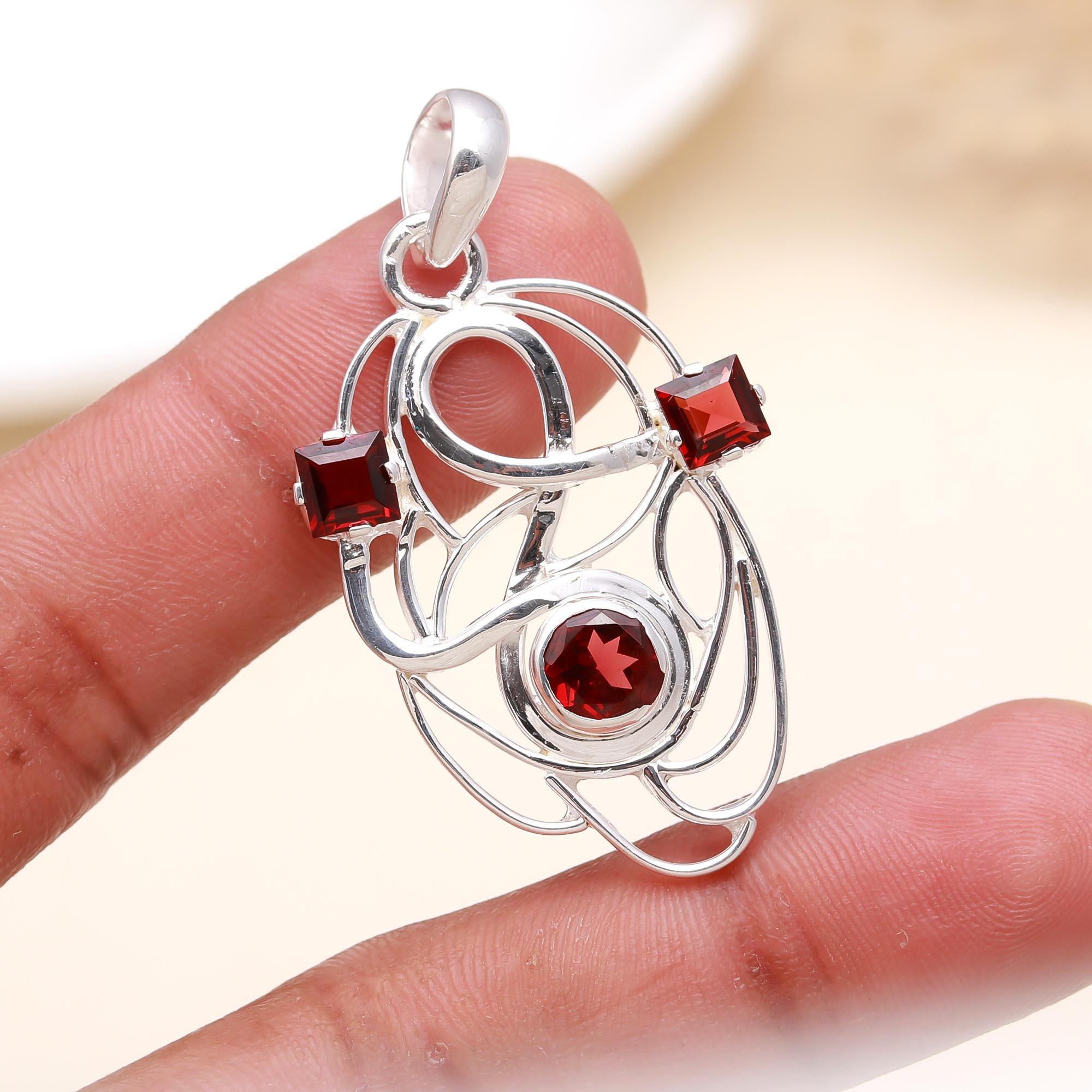 Fine Sterling Silver Natural Garnet Gemstone Pendent