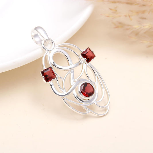 Fine Sterling Silver Natural Garnet Gemstone Pendent