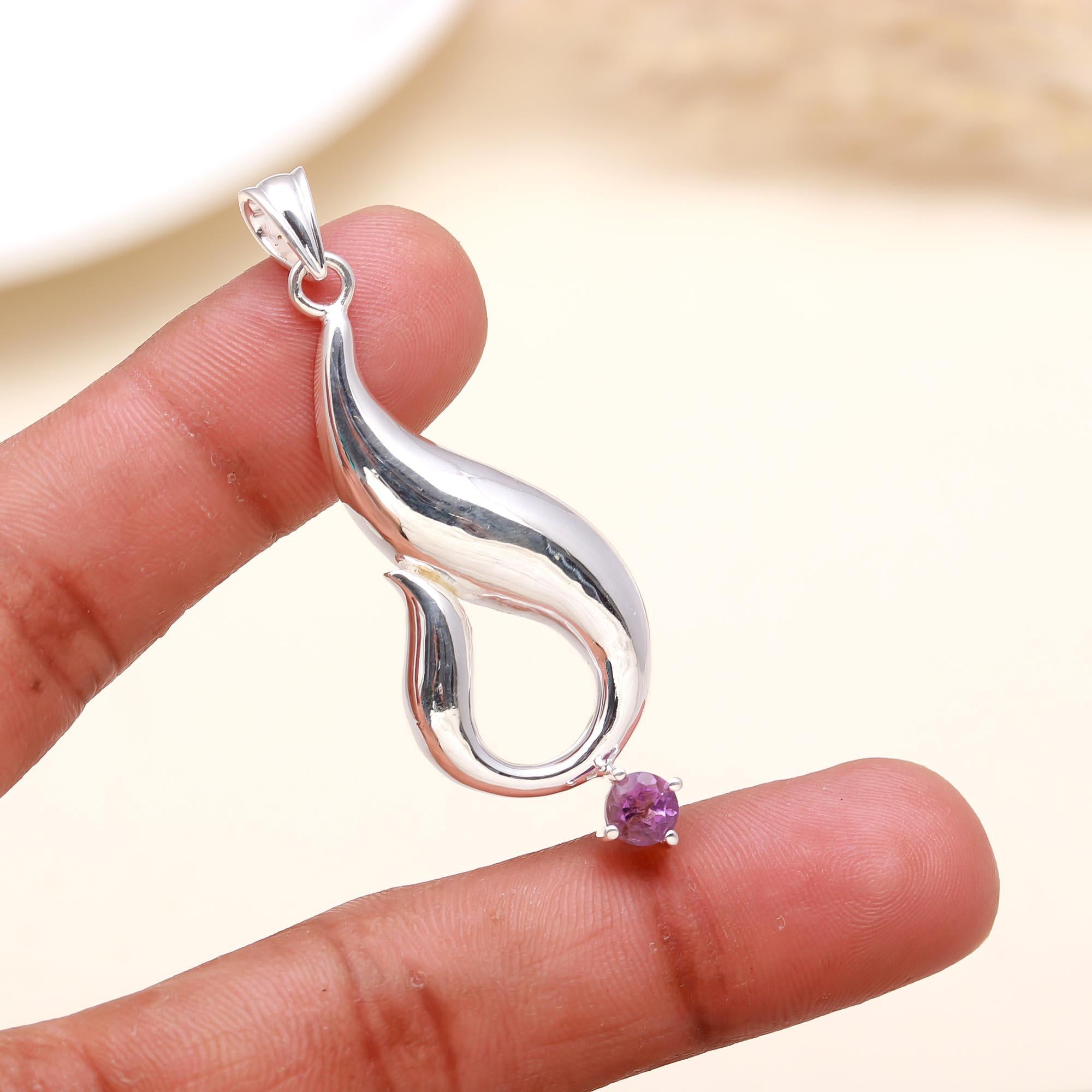 Sterling Silver Thick Curved Shaped Charm Pendant