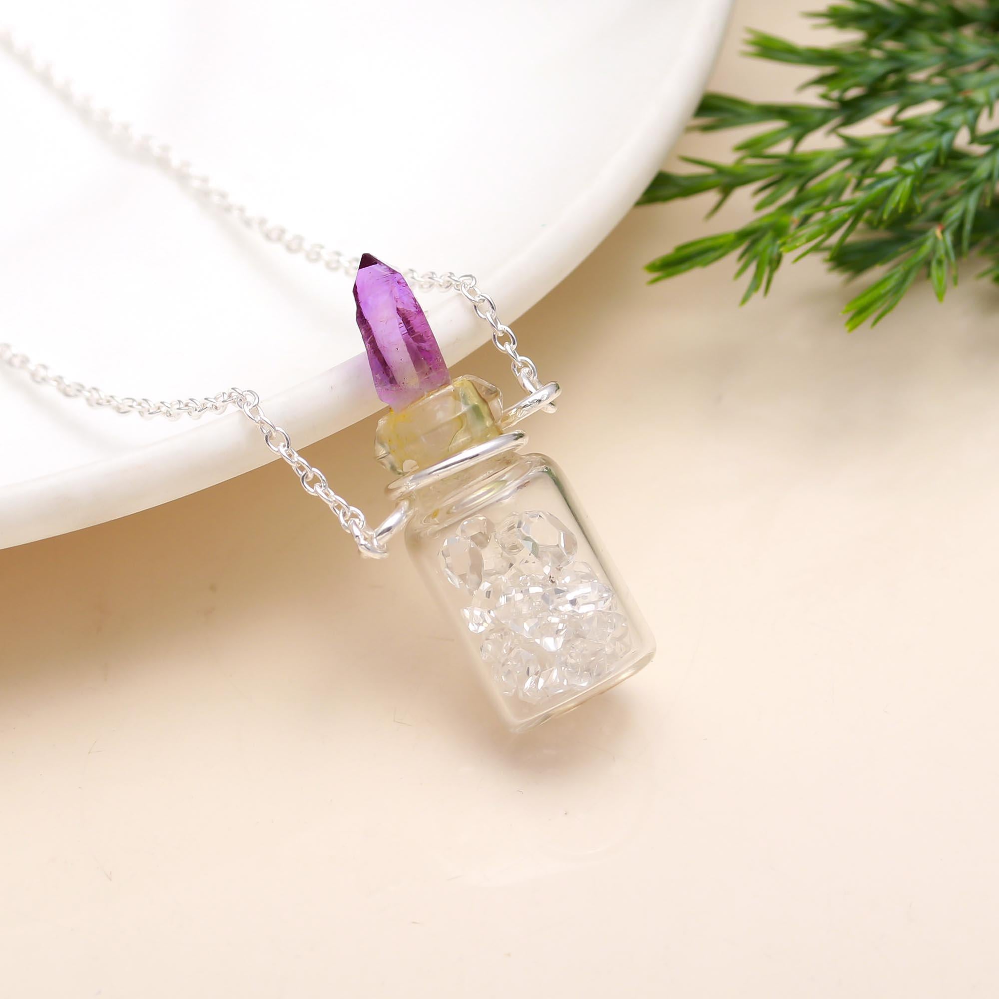 925 Silver Crystal Vial Pendant Necklace