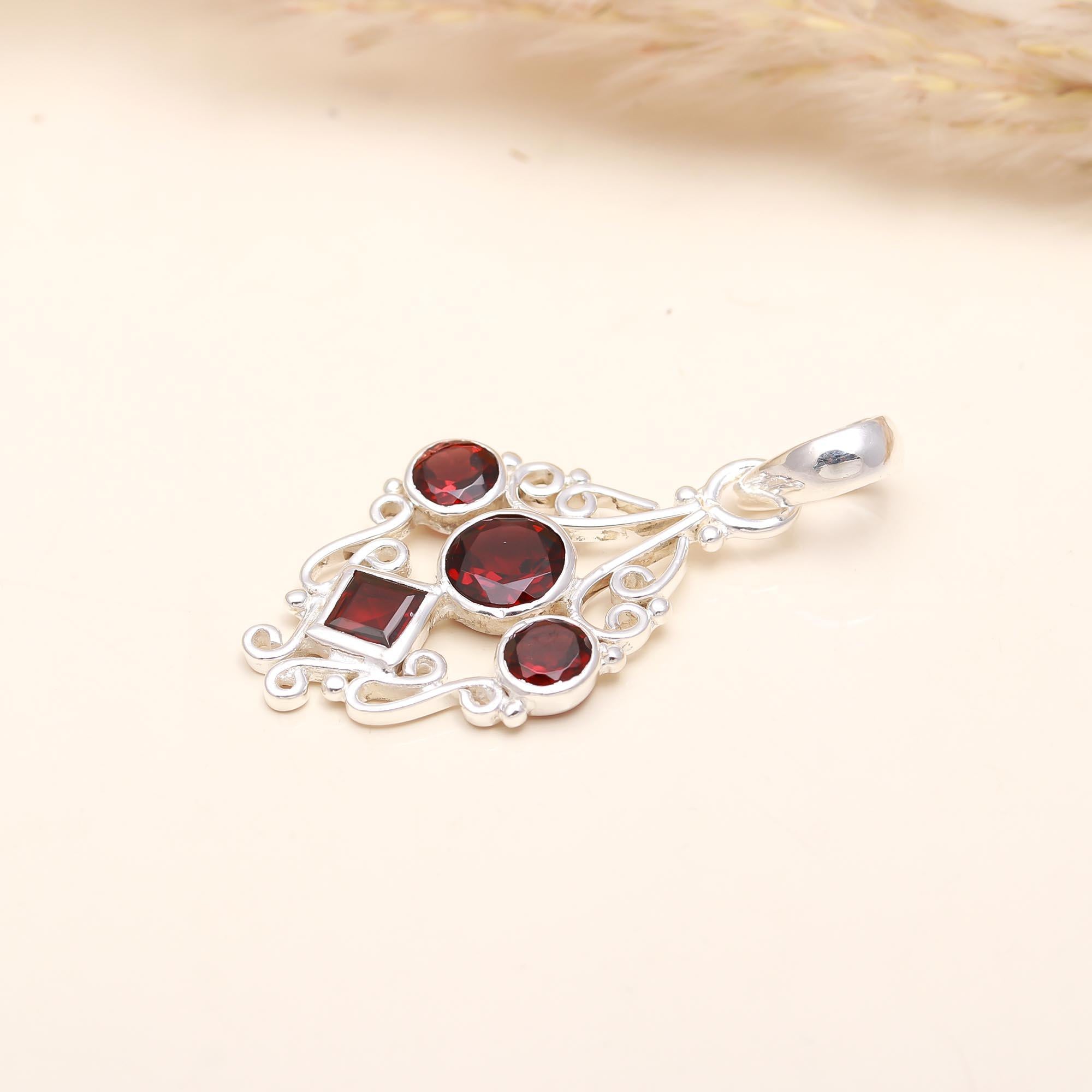 Sterling Silver Stone Garnet Pendant