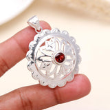 Vintage Red Garnet Floral Sterling Silver Pendant