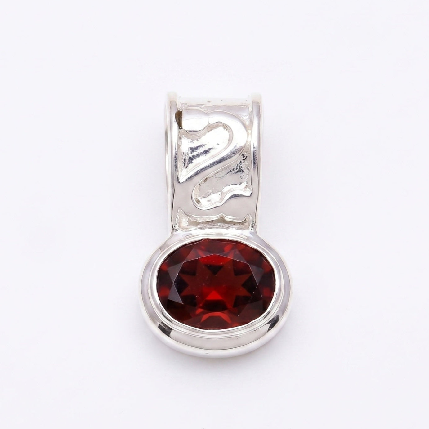 The Red Ember:  Garnet Slider Bar Silver Pendant