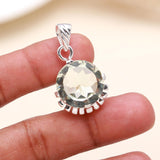 Faceted Rock Crystal Silver Pendant Round Shape