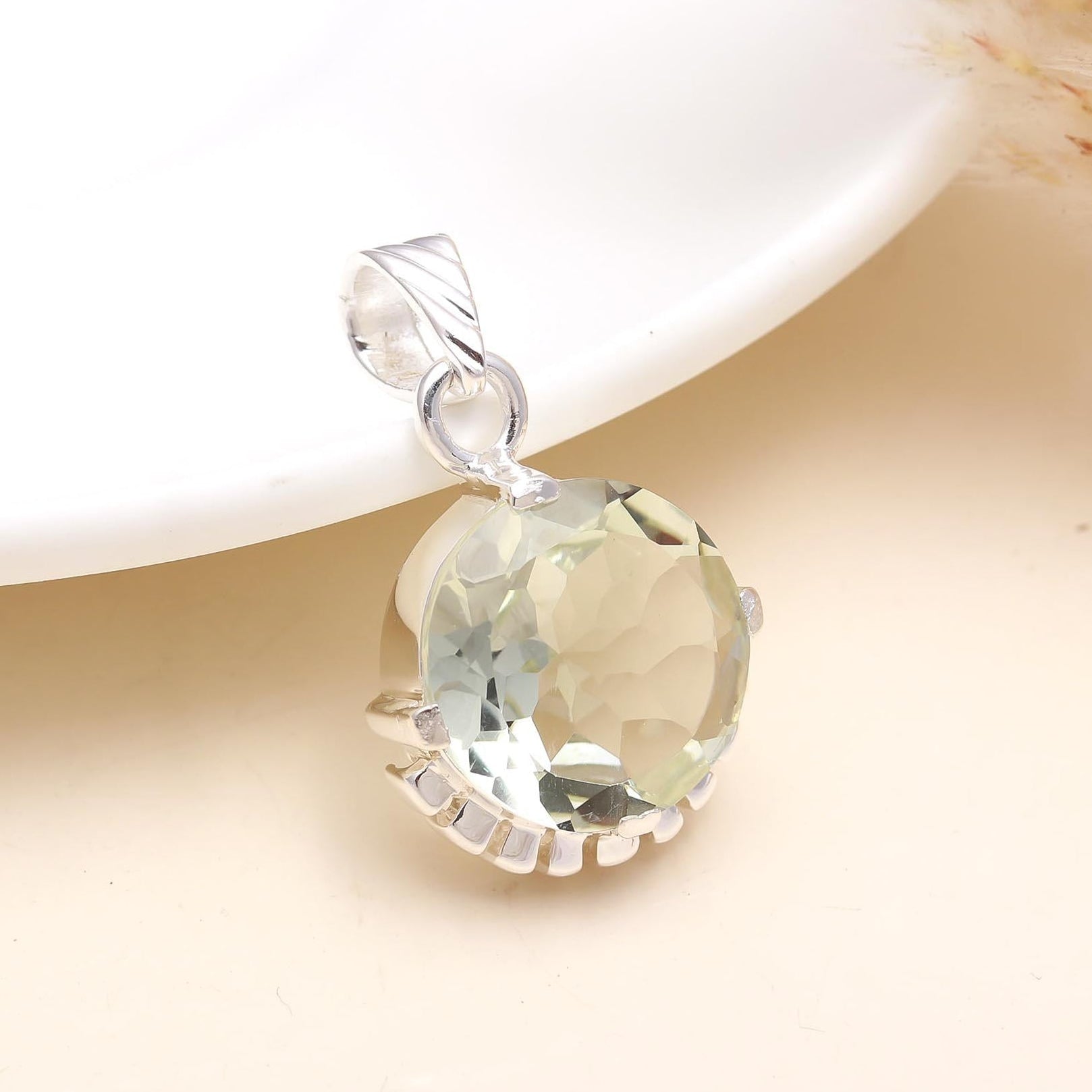 The Green Mist: Green Amethyst Crown Silver Pendant