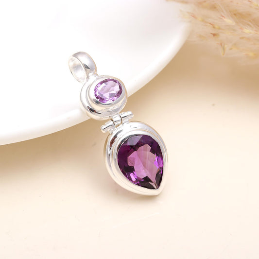 Amethyst Pendant Sterling Silver Double Stone Pendant