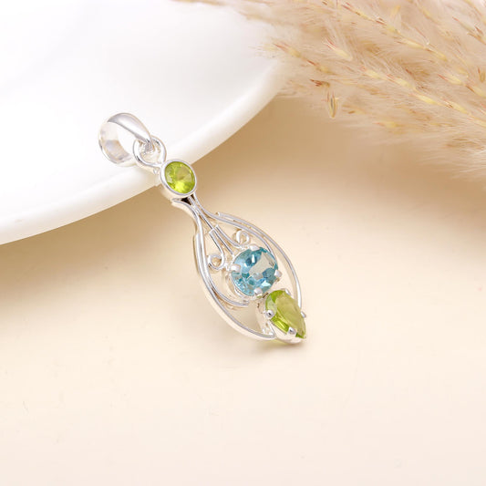 Aria Pendant Amethyst, Peridot & Sky Blue Topaz