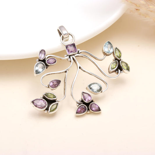 Multi Gemstone Sterling Silver Pendant