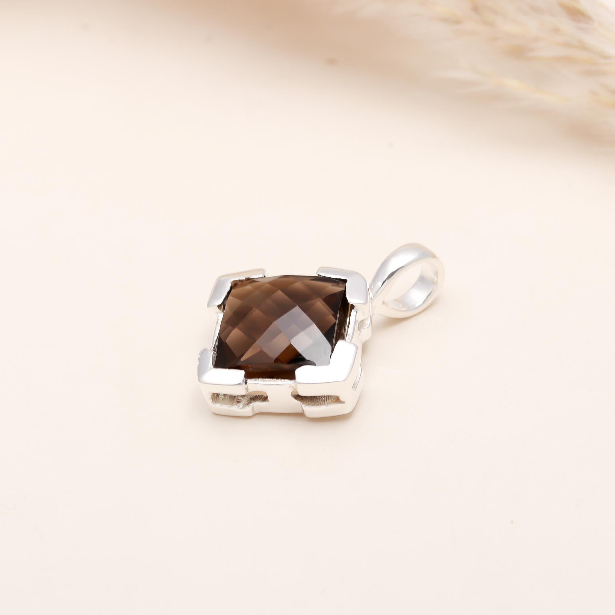 Smoky Quartz Octagon 925 Silver Pendant