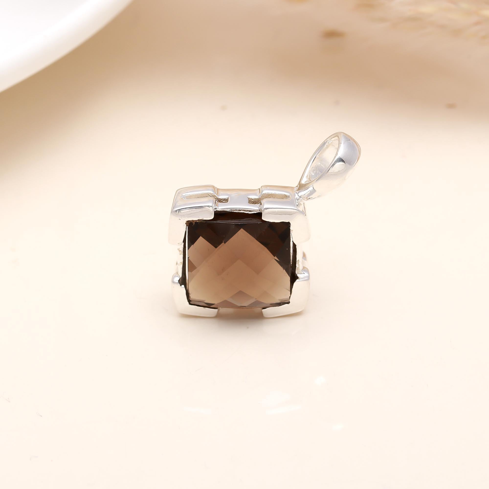 Smoky Quartz Octagon 925 Silver Pendant