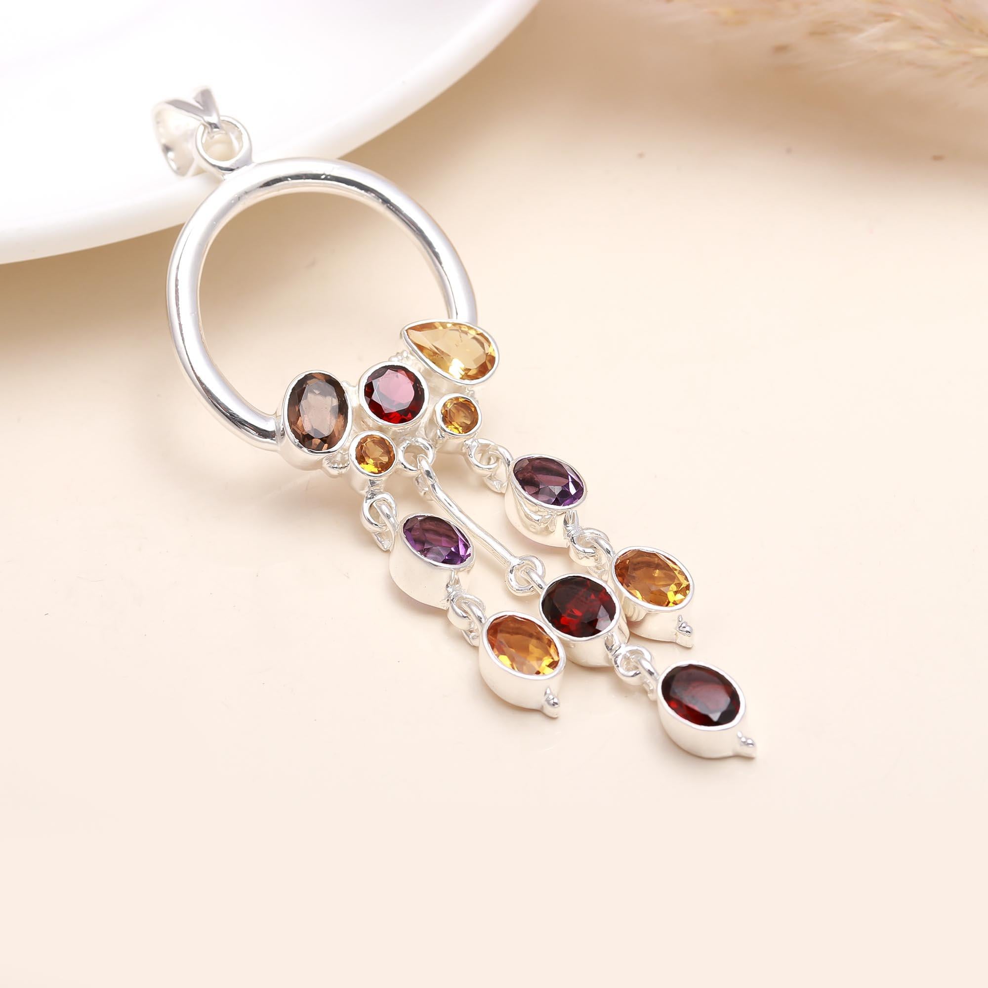 The Chakra Chandelier: Multi-Gemstone Hoop Tassel Pendant
