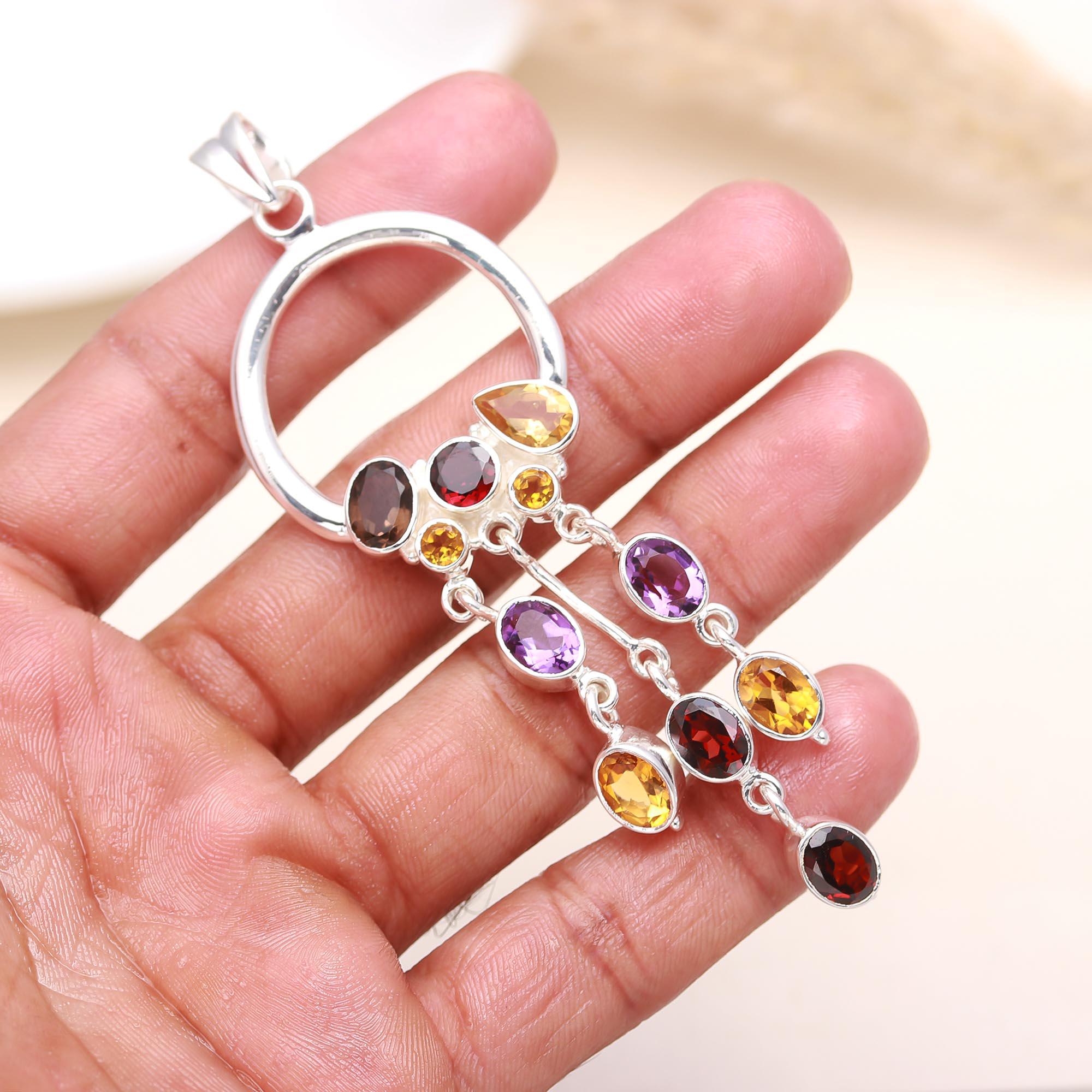 The Chakra Chandelier: Multi-Gemstone Hoop Tassel Pendant