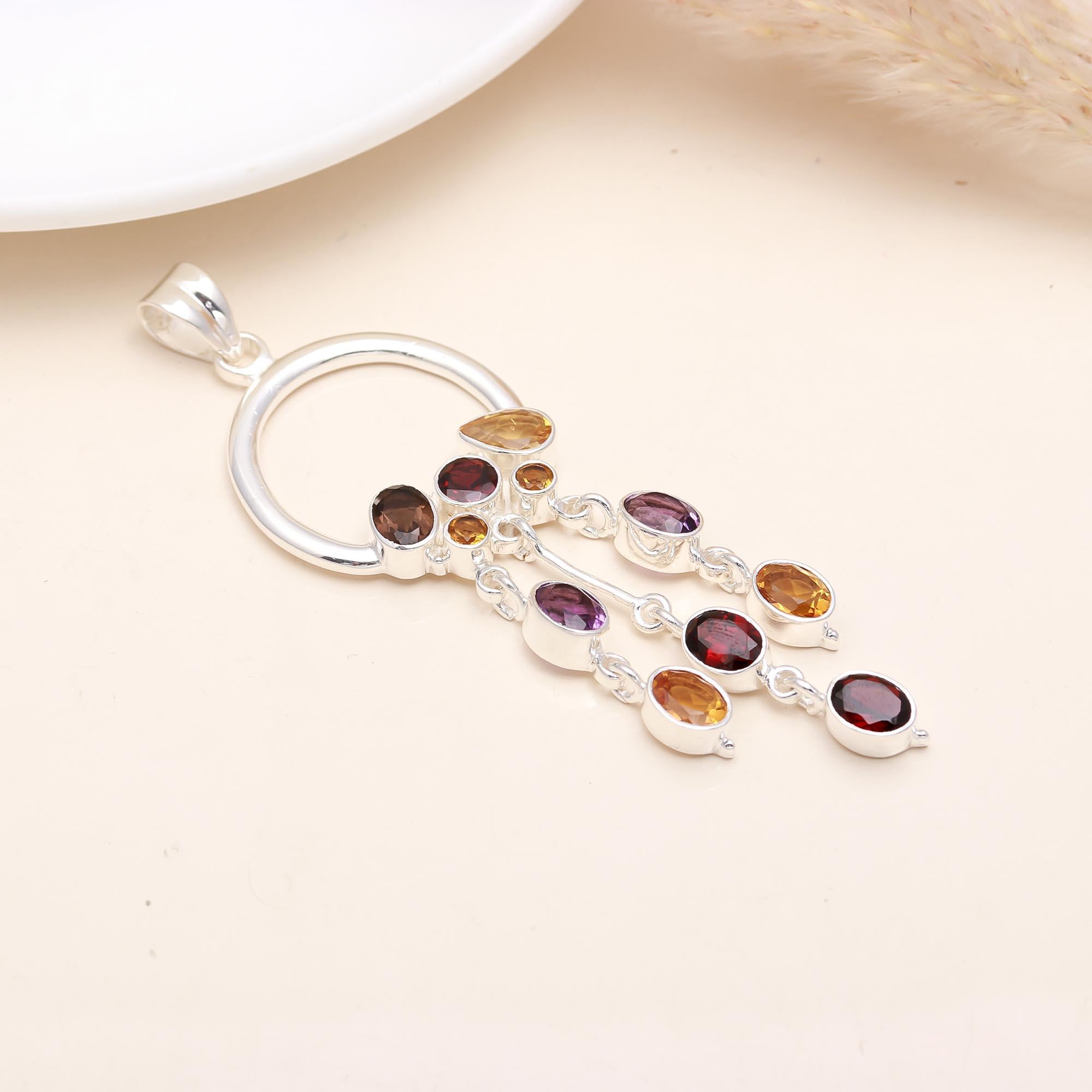 The Chakra Chandelier: Multi-Gemstone Hoop Tassel Pendant
