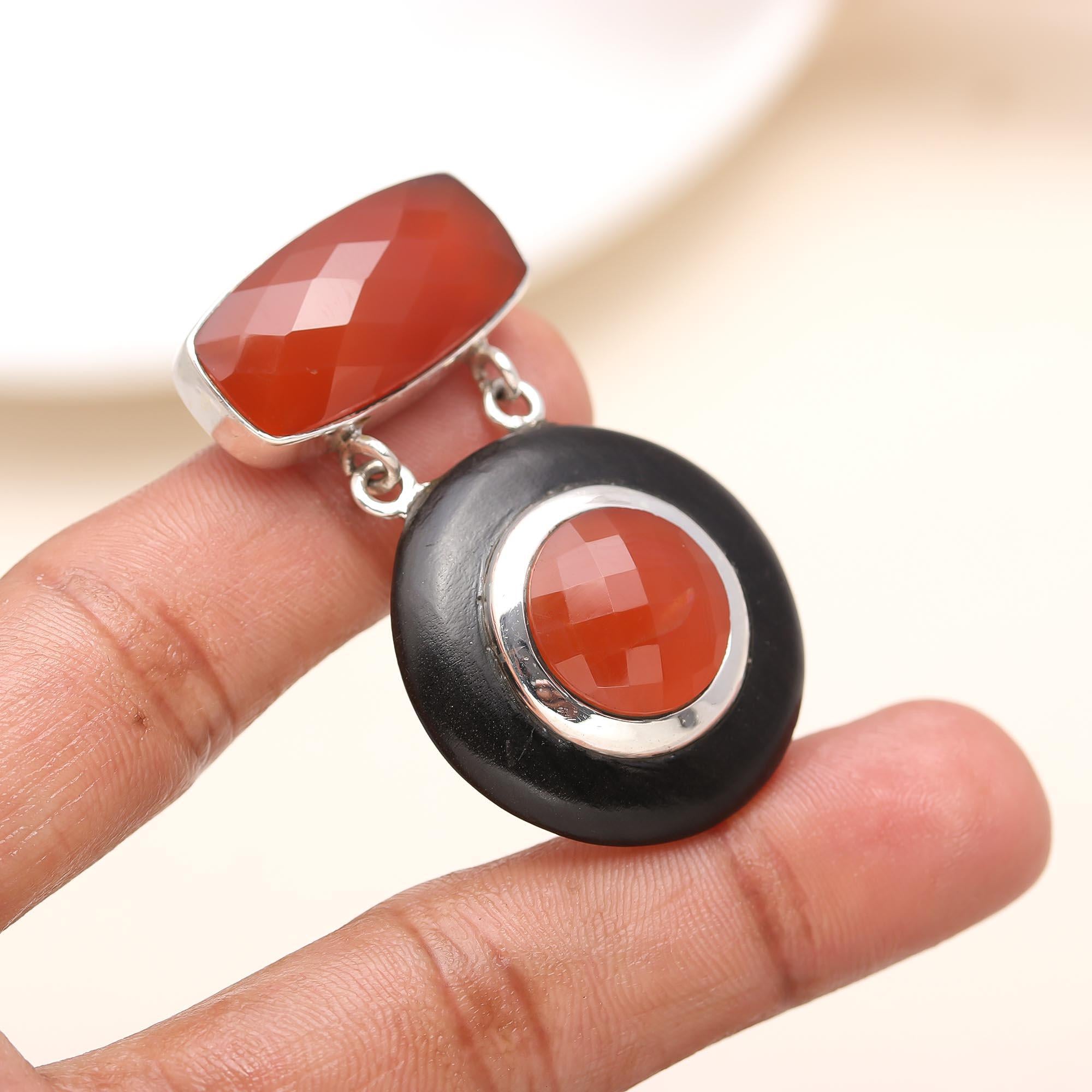 Ethnic Red Stone Silver Pendant