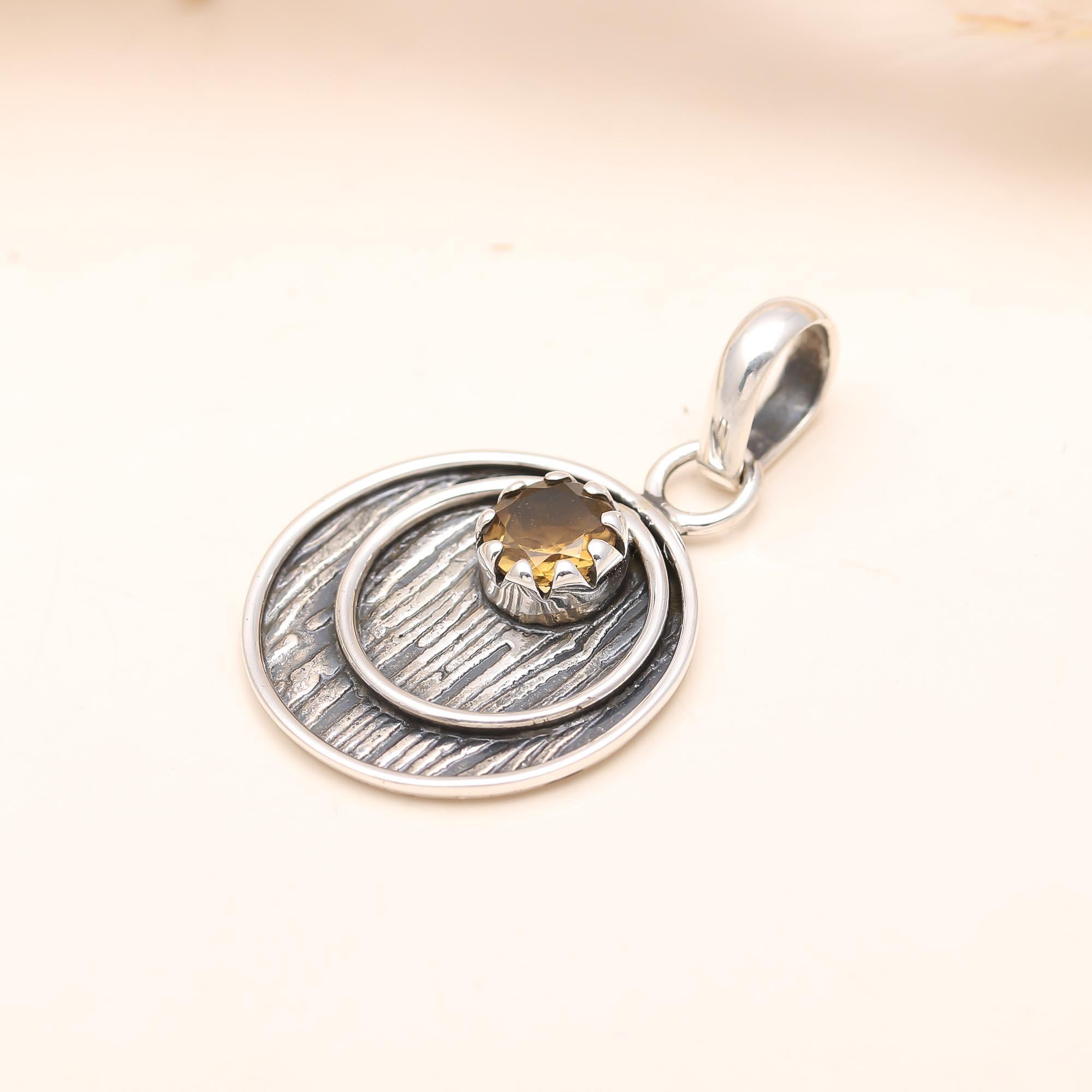 Citrine Gemstone Casting Pendant in 925 Silver