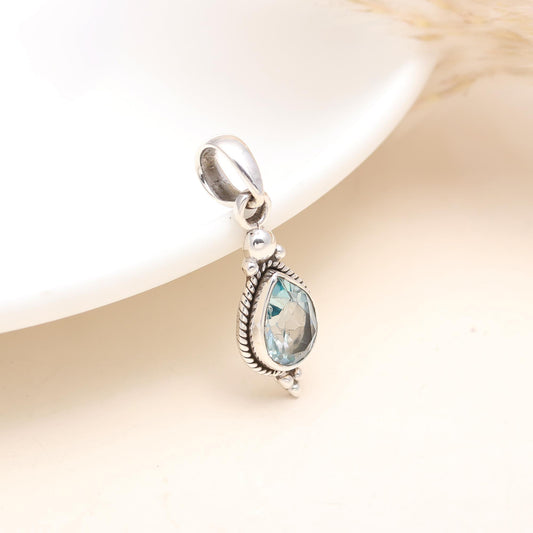 Handmade Pure Silver Aquamarine Pendant