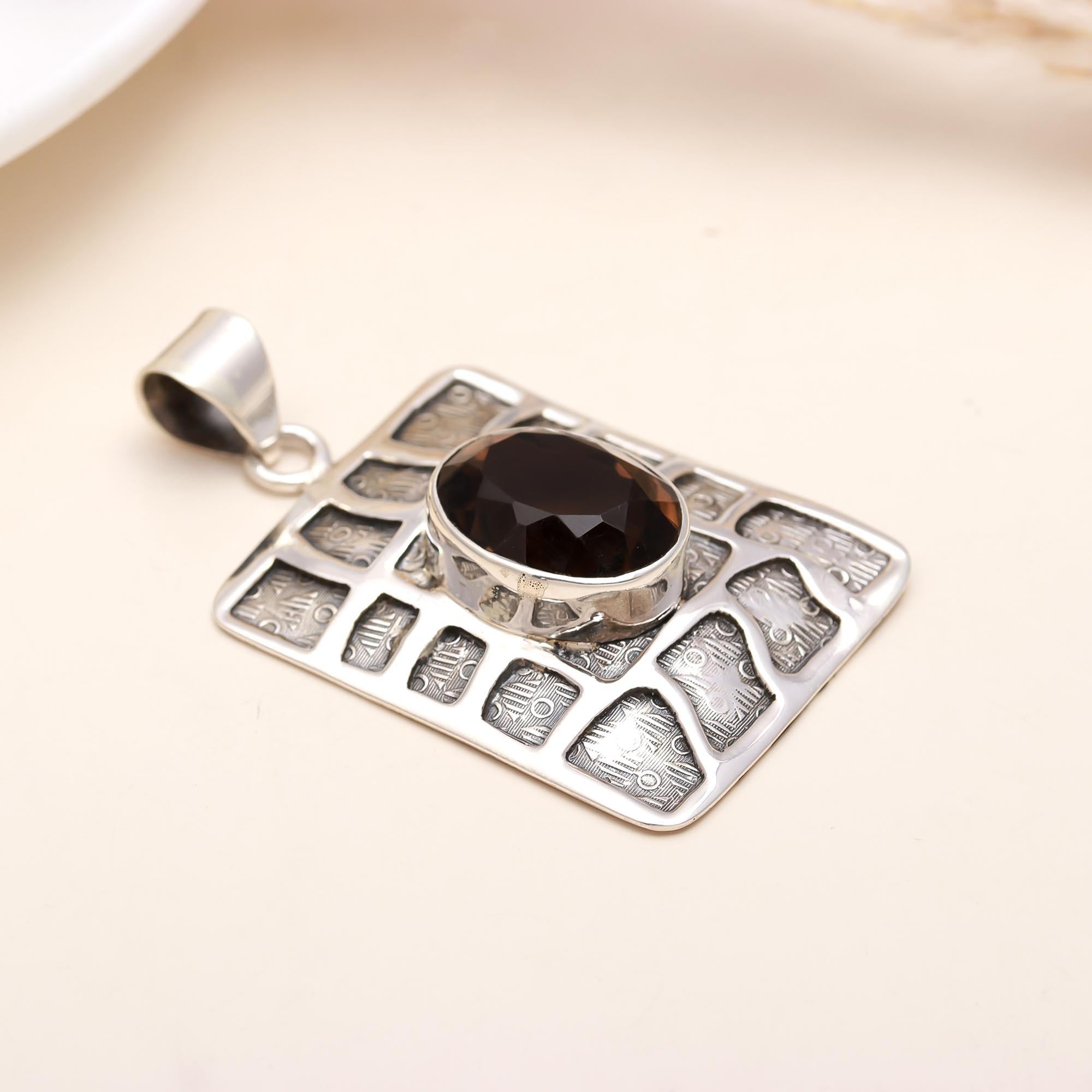Square Box Pendant With Smokey Quartz