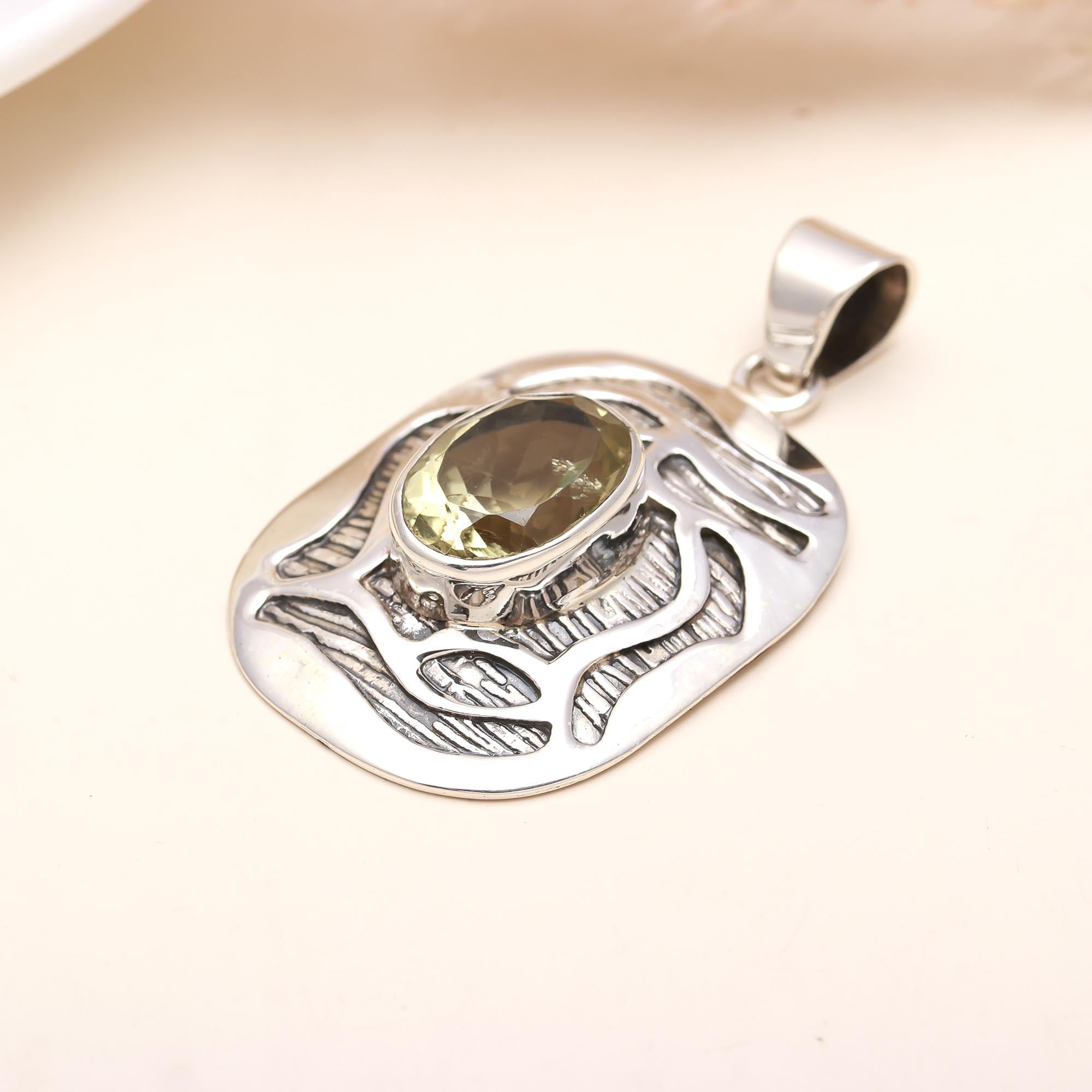 Vintage Citrine Pendant in 925 Sterling Silver