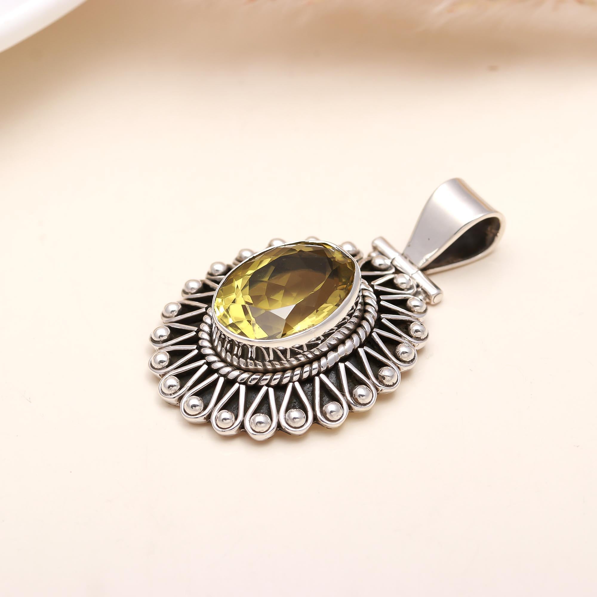Solid 925 Sterling Silver Citrine Pendant