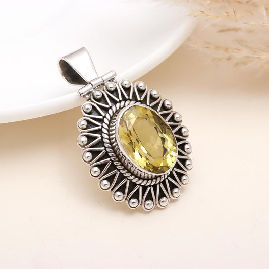 Solid 925 Sterling Silver Citrine Pendant