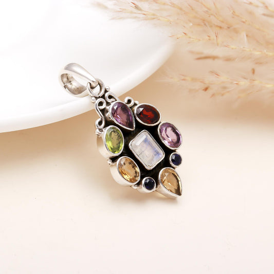 Multi-Gemstone Radiance Pendant in 925 Sterling Silver