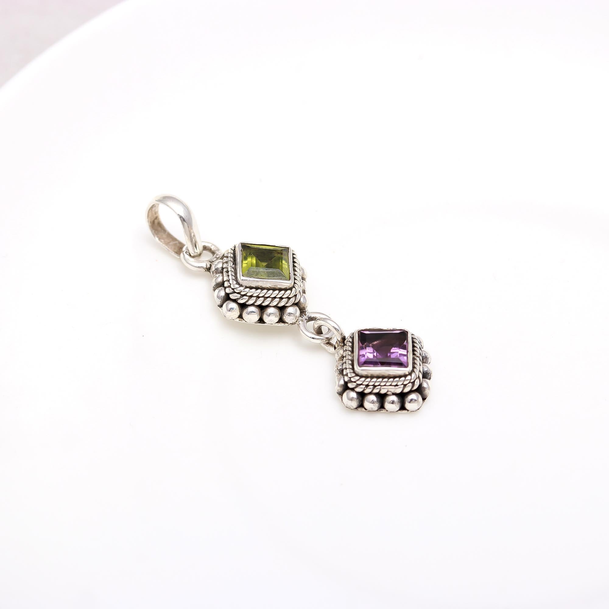 Amethyst Peridot Designer Pendant in 925 Sterling Silver