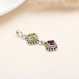 Amethyst Peridot Designer Pendant in 925 Sterling Silver