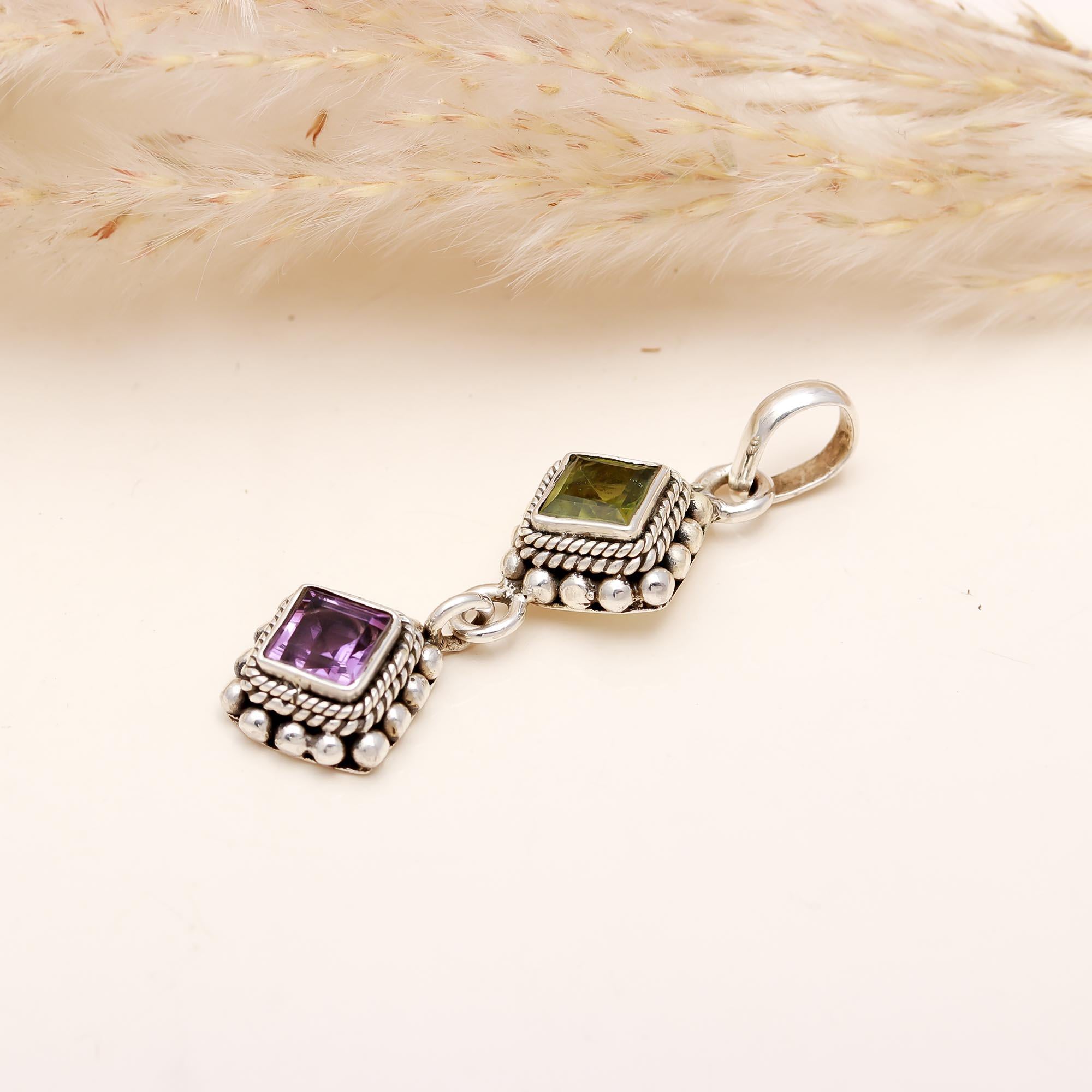 Amethyst Peridot Designer Pendant in 925 Sterling Silver