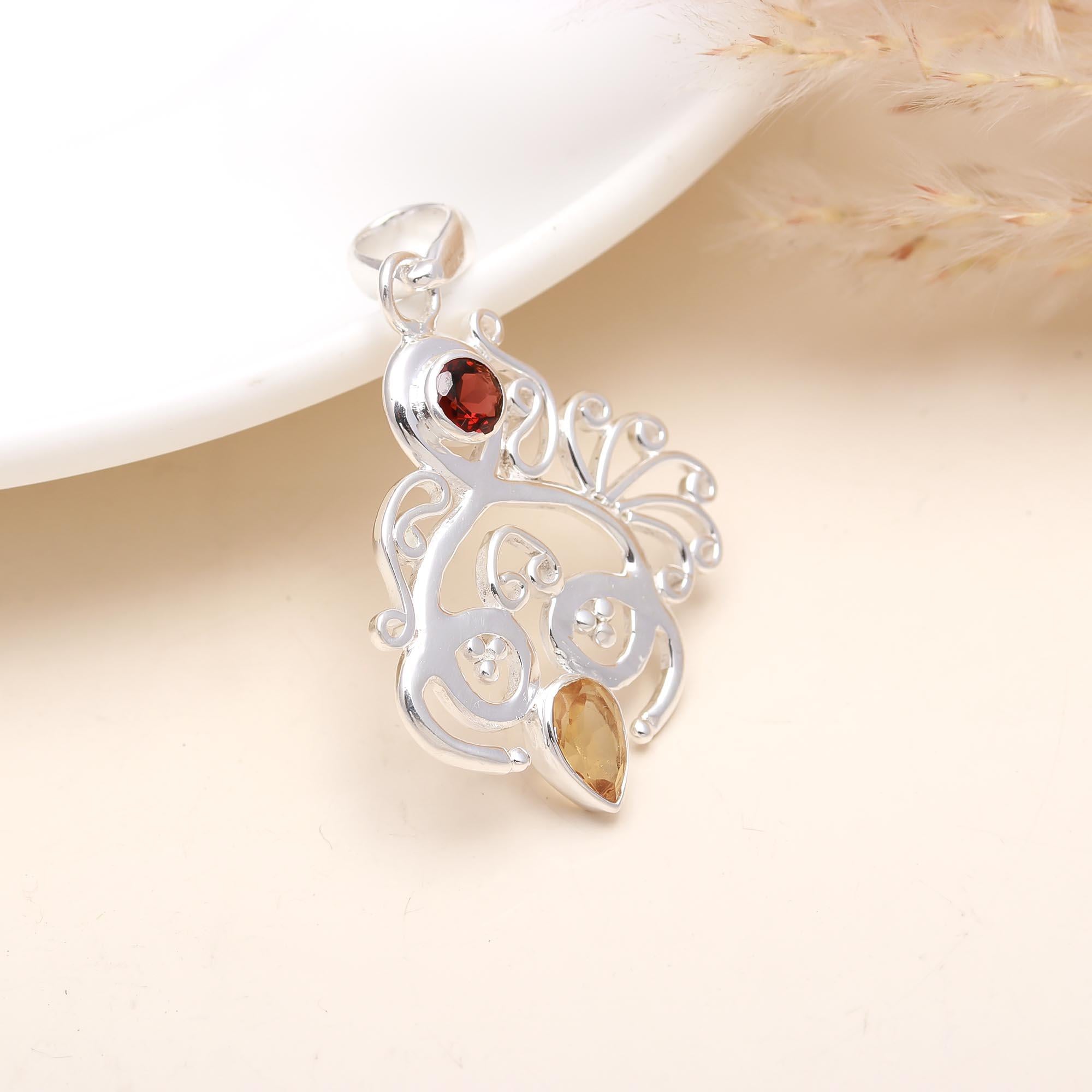 Citrine Garnet 925 Sterling Silver Pendant