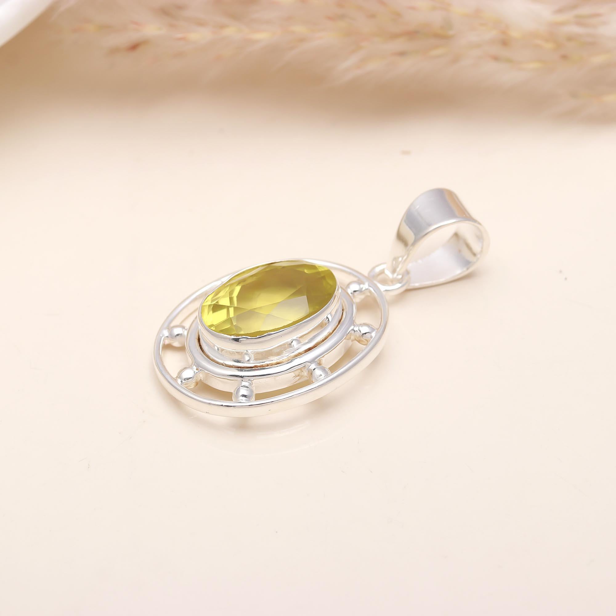 Lemon Quartz Gemstone Sterling Silver Pendant